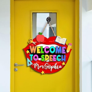 Speech Therapy Door Sign, Slp Room Decor Speech Room Wooden Sign, CCC SLP Teacher Custom Name Sign Hanger Speech Language Pathologist Gift