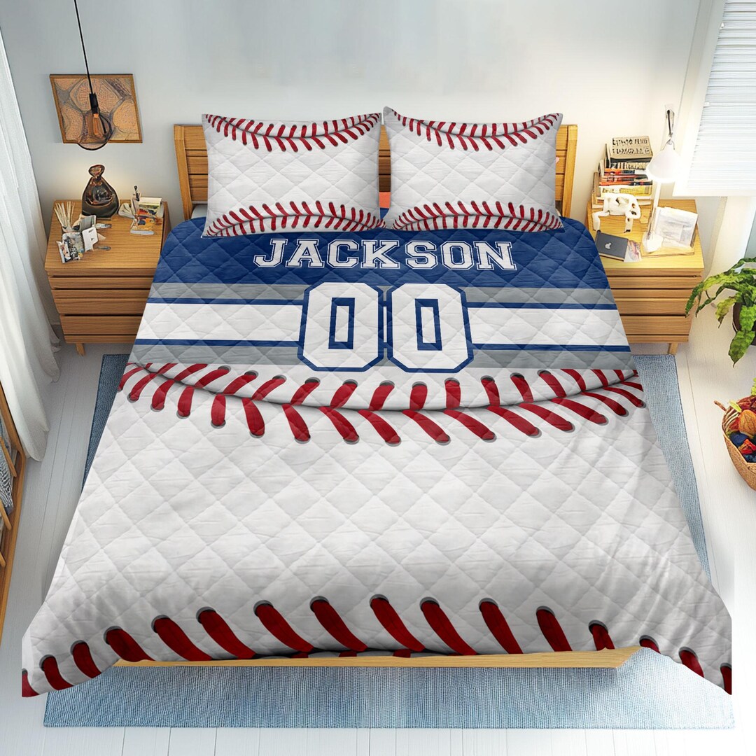 Personalized Baseball Quilt Set, Baseball Quilt Blanket & Pillowcase