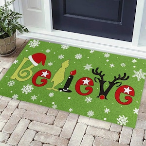 Grinch Believe Christmas Welcome Doormat, Grinch Door Mat, Christmas Grinch Face Welcome Mat, Grinch Holiday Home Decoration, Christmas Gift