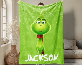 Personalized Grinch Blanket, My Grinch Christmas Soft Cozy Sherpa