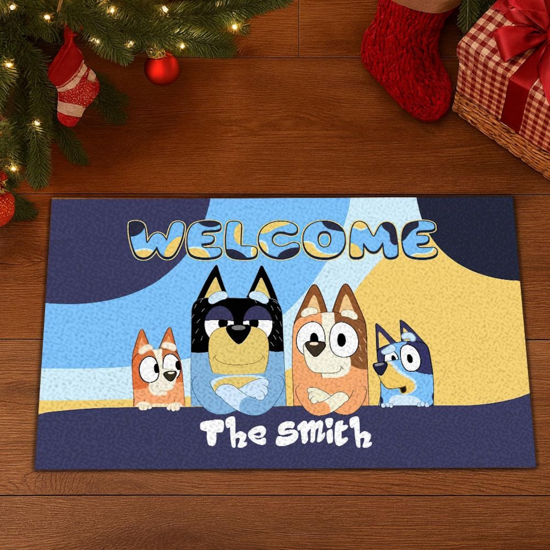 Personalized Bluey Door Mat, Bluey Doormat, Custom Name Bluey Family ...