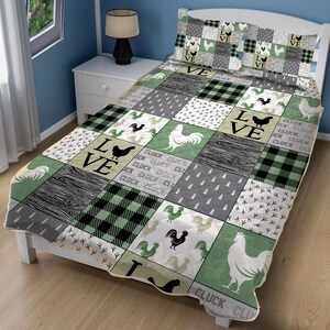 Chicken Quilt Set, Chicken Patchwork Pattern Quilt Blanket ...