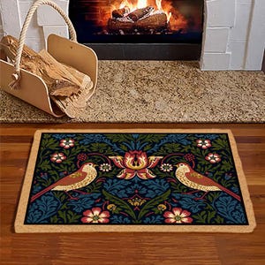 Colorful Floral Bird Doormat, Floral Art, Floral Decor, Bohemian Decor, Housewarming Gift, Closing Gift, Welcome Mat, Front Door Mat