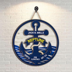 Personalized Navy Anchor Wood Sign, PIR Graduation Anchor, Navy Door Hanger, Navy Graduation Gift, Unique Gift, Navy Family Gift, Ship Decor