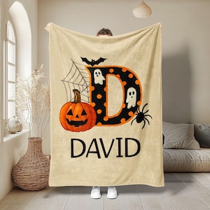 Custom Name Halloween Blanket, Trick Or Treat Blanket, Halloween Squad Blanket, Letter Name Blanket, Candy Blanket, Halloween Gift