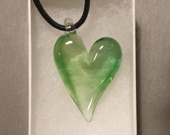 Lampwork Boro Glass Pendant - Focal Bead - HEART light green