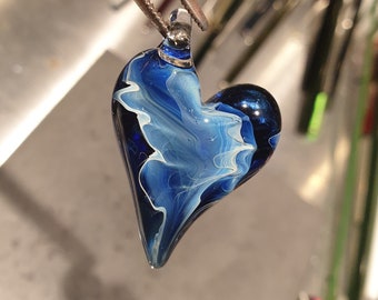 Lampwork Boro Glass Pendant - Focal Bead - HEART turquoise blue