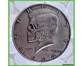 1964 Hobo Kennedy Half Dollar Free Case - Rare Collectible Fantasy Skull Coin