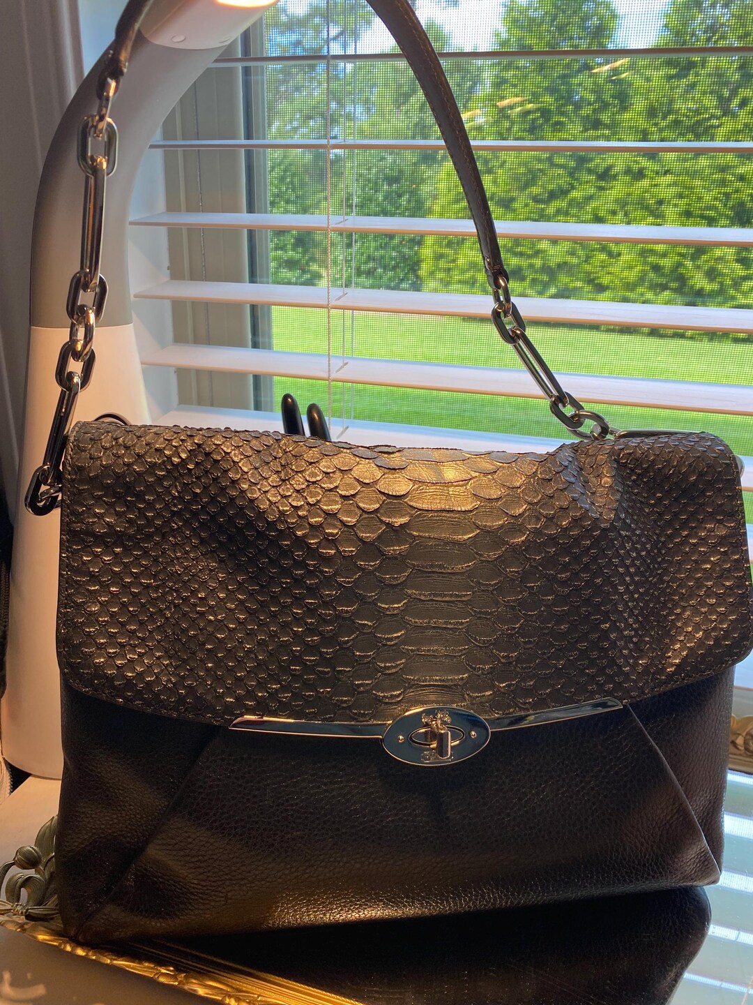 Vintage Coach Madison Python Shoulder Bag: Black & Silver Chain Strap ...
