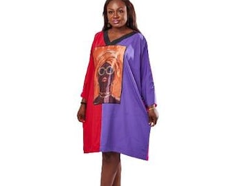Vibrant Short African Print Dress | Art-Inspired African Fashion | Stylish Short African Dress | Unique Art-Printed Design | Plus Size Dres