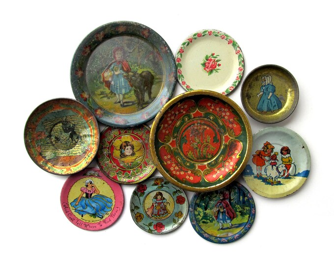 Antique TIN SAUCERS, Instant Collection of 10 Tin Toy Saucers Etsy