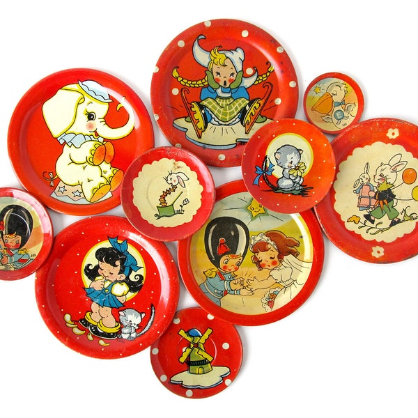 Really Red - Instant COLLECTION of TIN Toy SAUCERS - Set of 10 Pieces