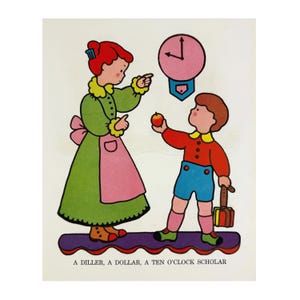 Vintage A Diller A Dollar Illustration - 1940 Mother Goose Book Plate by Margot Austin