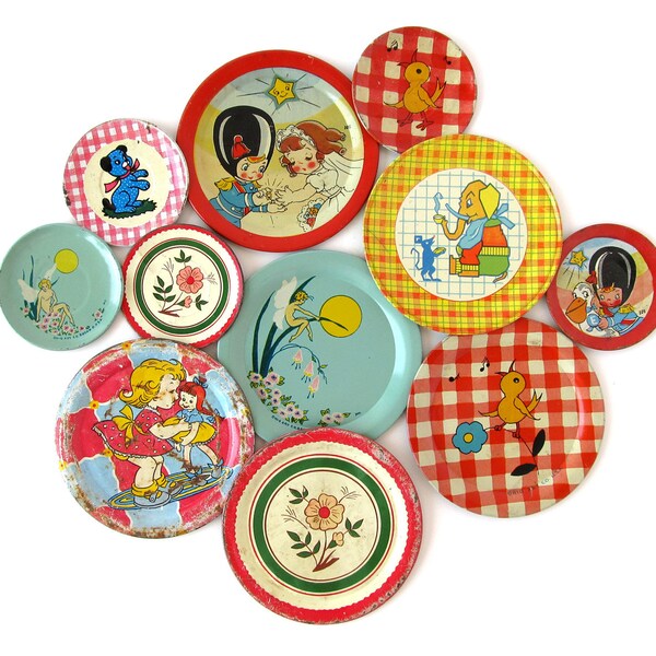 RESERVED for Priscilla - An Instant Collection of TIN SAUCERS - Set of 11 Pieces
