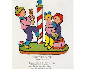 Ilustración vintage de Hippie Hop - Lámina de libro de Mamá Ganso de 1940 por Margot Austin