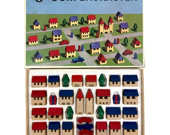Juego de bloques de construcción de madera vintage de HABA, fabricado en Alemania Occidental a mediados de siglo.