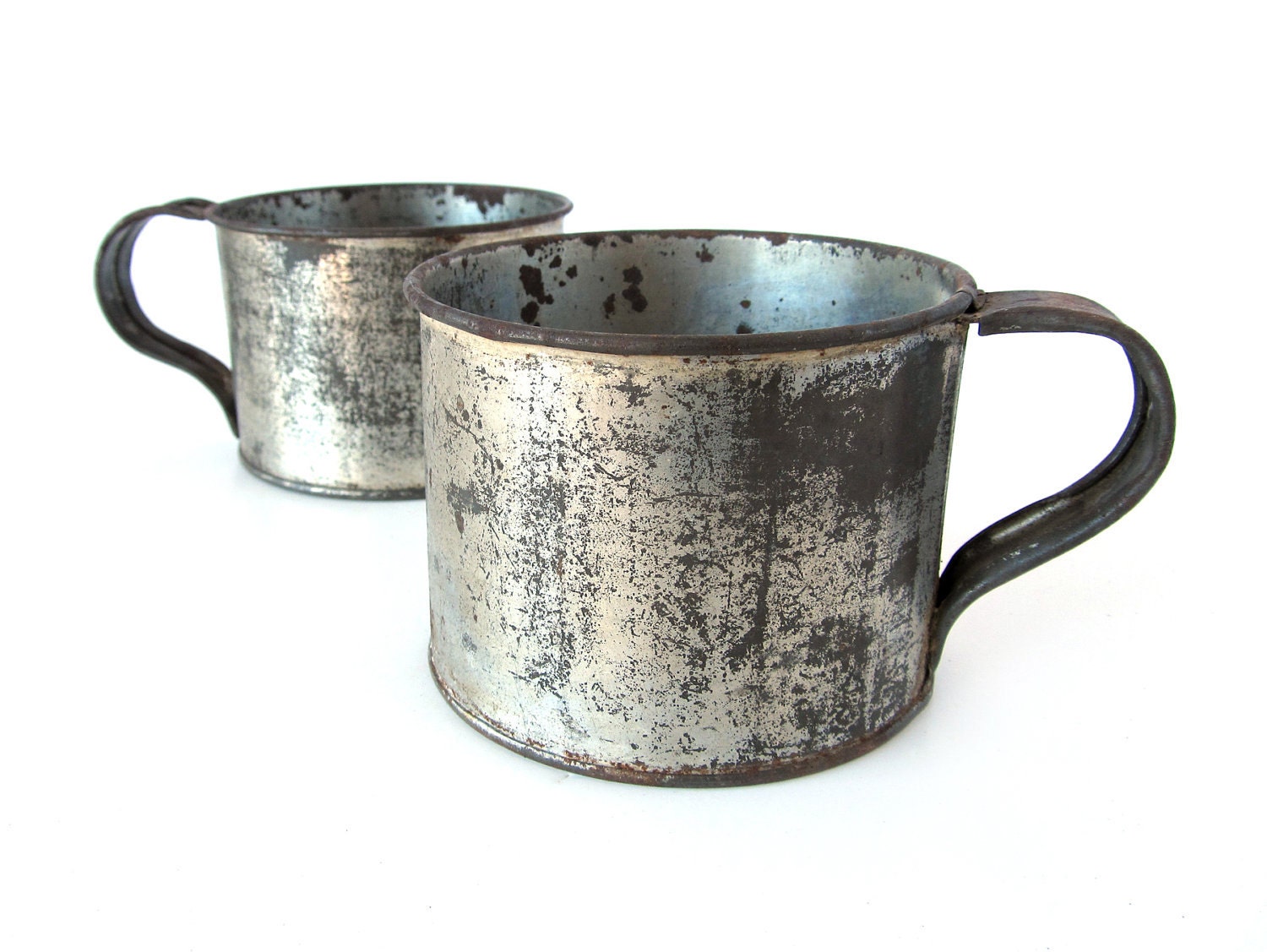 Tin Cups Set of 2 Vintage Tin Cups Etsy