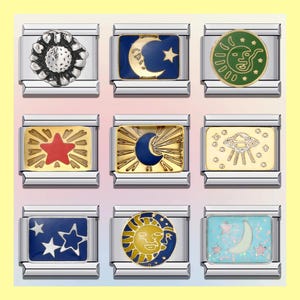 Galactic universe/Sun/Moon/Stars Italian Bracelet Charms / Italian Charms / Vintage Italian Bracelets / Custom Bracelet Charms