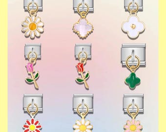 Dijes de pulsera italianos con colgante de flor / Dijes italianos / Pulseras italianas vintage / Dijes de pulsera personalizados
