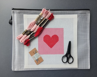 Beginner Needlepoint Canvas Cute Heart Canvas Needlepoint Kit for Beginners Gift for Mom Cute Summer Craft Easy Needlepoint Canvas Idea