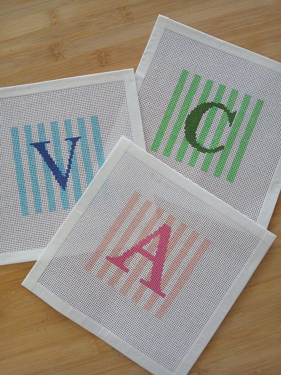 Beginner Needlepoint Personalized Letter Canvas Gift for Friend Summer Craft Gift for Mom Needlepoint Canvas Initial Needlepoint Kit