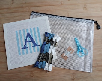 Needlepoint Kit Beginner Gift for Friend Summer Craft Kit for Beginner Needlepoint Canvas Initial