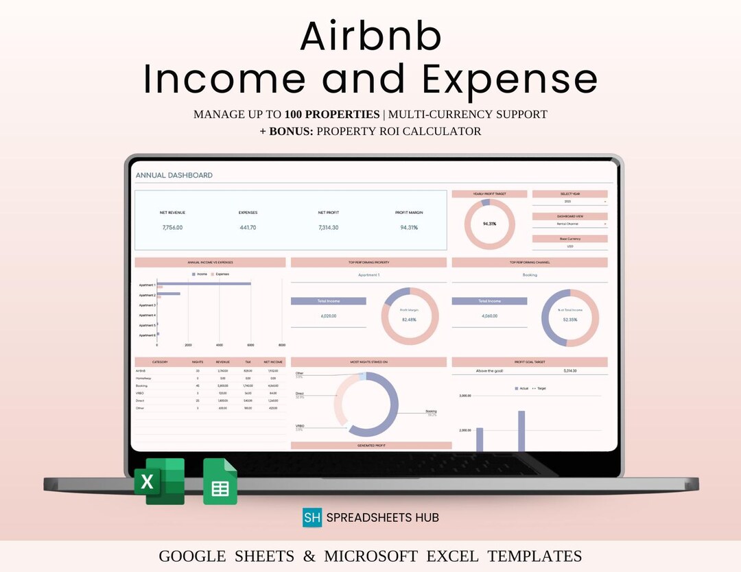 Airbnb Rental Property Management Spreadsheet | Excel and Google Sheets |  Rental Income and Expense Tracker - Etsy