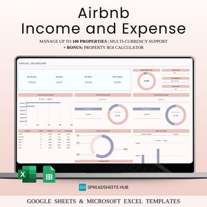Airbnb Rental Property Management Spreadsheet | Excel And Google Sheets | Rental Income and Expense Tracker