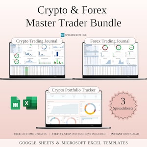 Crypto & Forex Master Trader Bundle | 3-in-1 Spreadsheet Bundle | Google Sheets and Excel Templates