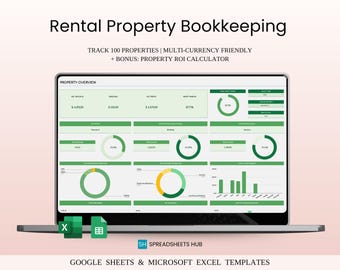 Rental Property Bookkeeping Tracker | Excel & Google Sheets Template | Easy Transaction Tracking (Green Theme)
