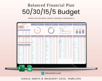 50/30/15/5 Budget Spreadsheet Template | Excel & Google Sheets | Balanced Financial Plan | 50/30/15/5 RULE