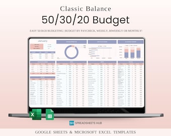 SALE - 50/30/20 Budget Spreadsheet Template | Excel & Google Sheets| Classic Balance Budgeting Template | 50/30/20 RULE