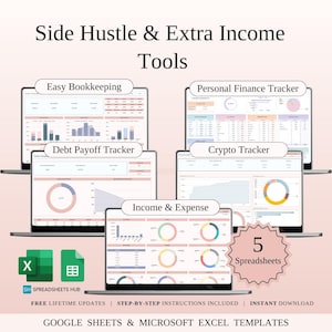 Side Hustle & Extra Income Tools | Excel and Google Sheets | 20 Templates