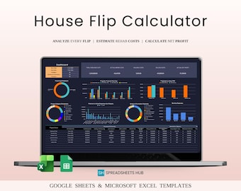 House Flipping Calculator Template for Google Sheets & Excel | Dark Mode