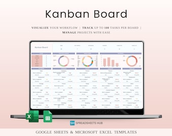 Kanban Board Template Google Sheets Excel | Digital Project Tracker Planner Instant Download