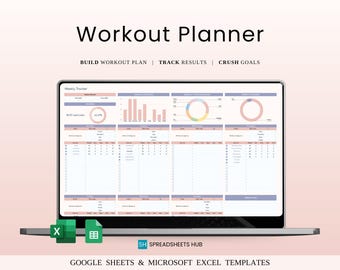 Gym & Fitness Planner | Strength, Nutrition Journal | Workout Log | Excel and Google Sheets
