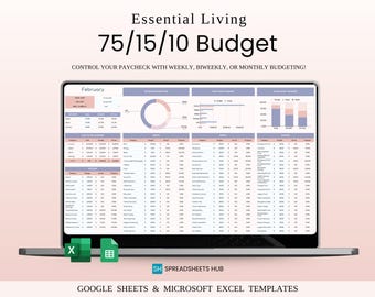 75/15/10 Budget Spreadsheet | Monthly Budget Planner | Excel Google Sheets