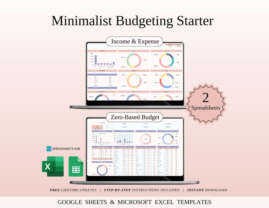 Minimalist Budgeting Starter | Excel & Google Sheets | 8 Templates - Etsy