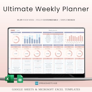 Veckoplanerarmall Google Sheets Excel | Dagliga uppgifter Vanespårare Direktnedladdning
