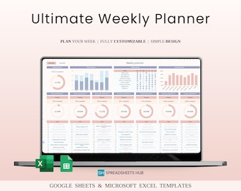 Weekly Planner Template Google Sheets Excel | Daily Tasks Habit Tracker Instant Download