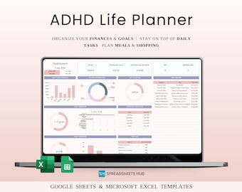 ADHD Planner Template Google Sheets Excel | Daily Habit Meal Finance Tracker Instant Download