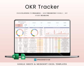 OKR Tracker Template Google Sheets Excel | Goal Progress Dashboard Instant Download