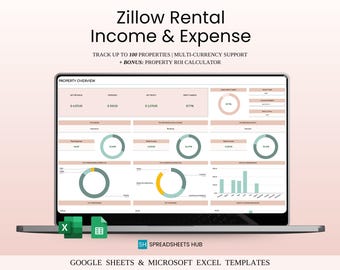 Zillow Property Tracker | Excel & Google Sheets for Hosts | Profit Goals and Budget Expense Management (Elegant Theme)