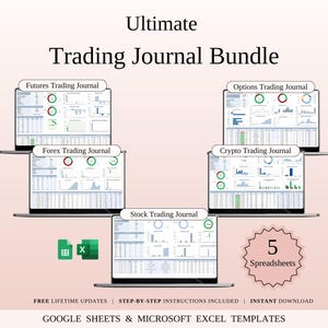 Ultieme handelsdagboekbundelsjabloon | 5-in-1 spreadsheetbundel | Google Spreadsheets en Excel-sjablonen