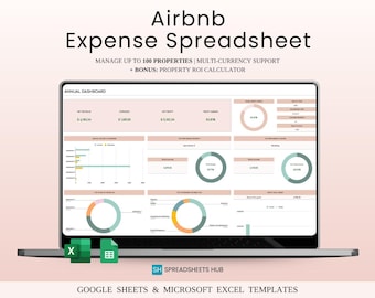 Airbnb Income & Expense Tracker | Excel and Google Sheet Template | Real Estate | Property Management (Elegant Theme)