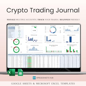 Crypto Trading Journal Template for Google Sheets & Excel | Crypto Trade Log | Risk Calculator | Strategy Report | PnL Tracker