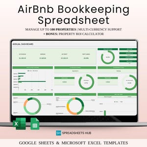 Airbnb Bookkeeping Spreadsheet | Excel and Google Sheet Template | Renting | Hosts (Green Theme)
