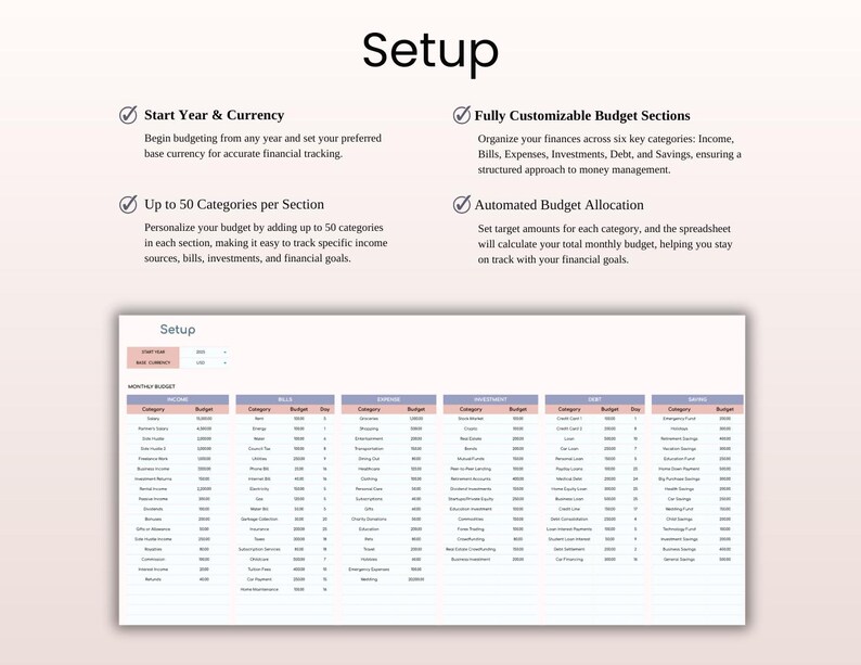 Annual Zero-based Budget Spreadsheet, Finance Tracker (excel & Google ...