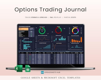 Options Trading Journal Template Dark Mode Google Sheets Excel P&L ROI Instant Download