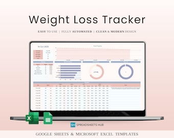 Weight Loss Tracker Google Sheets Excel | Goal Progress Chart Dashboard Instant Download